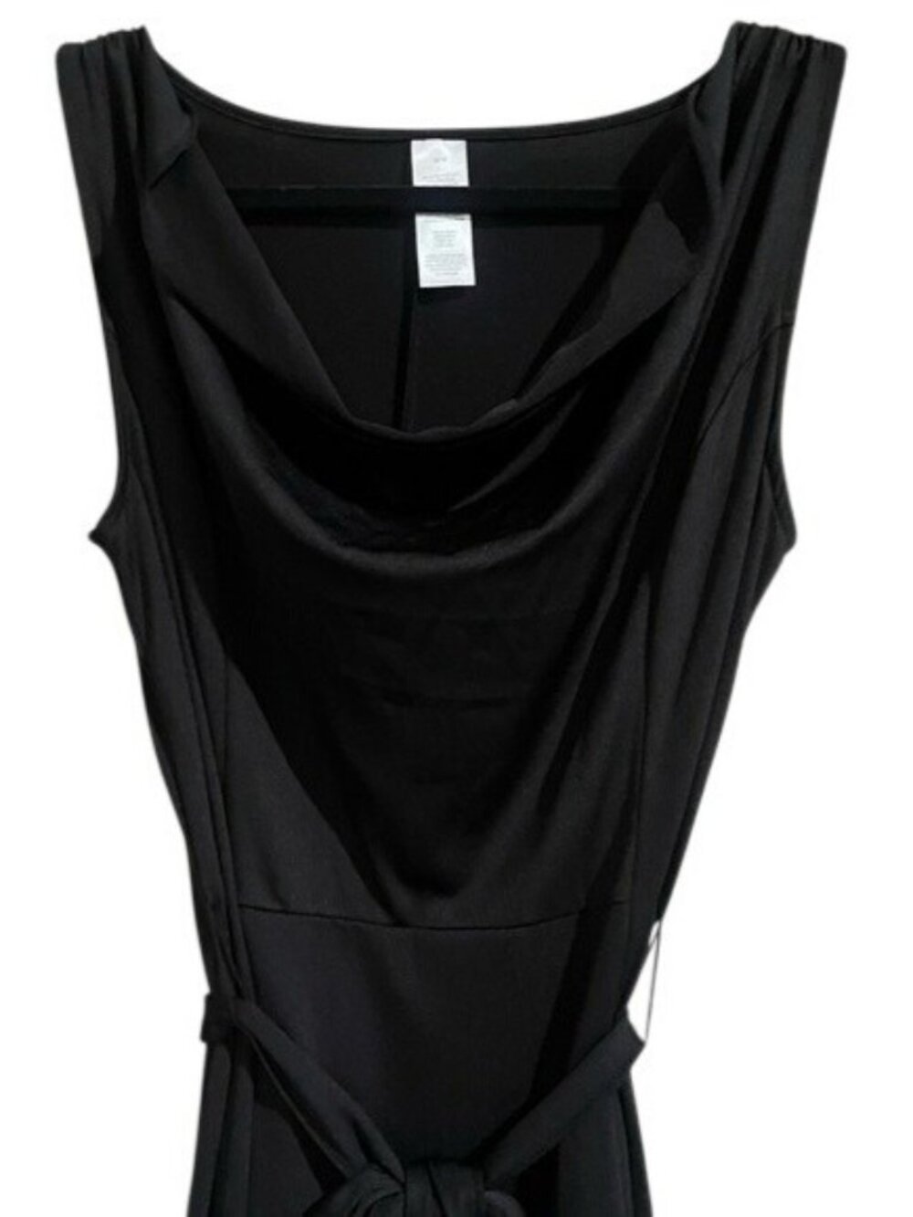 Women's Black Sleeveless Flattering Cowl Neck Midi Dress Self Tie Belt Size M - Picture 12 of 16